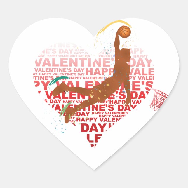 Basketball Valentine's Day Gift Basketball Heart Sticker (Front)