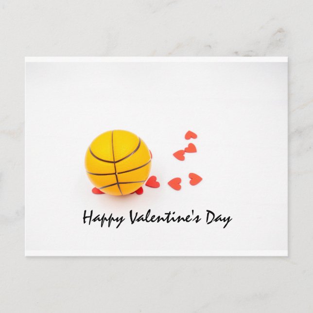 Basketball Valentine's Day with love on white Holiday Postcard (Front)