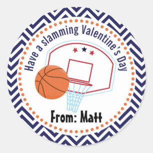 Basketball Valentines School Personalised Name Classic Round Sticker