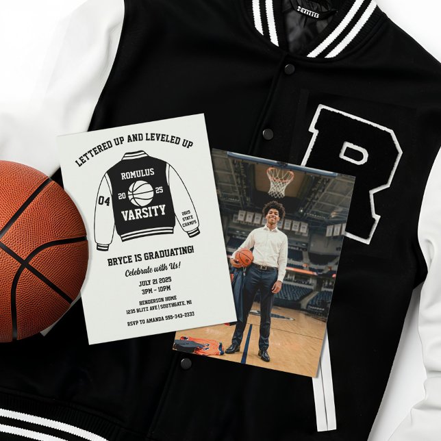 Basketball Varsity Jacket Graduation Party Invitation (Basketball Graduation Party Invitations)
