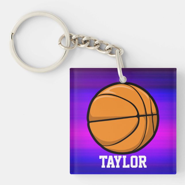 Basketball; Vibrant Violet Blue and Magenta Key Ring (Front)