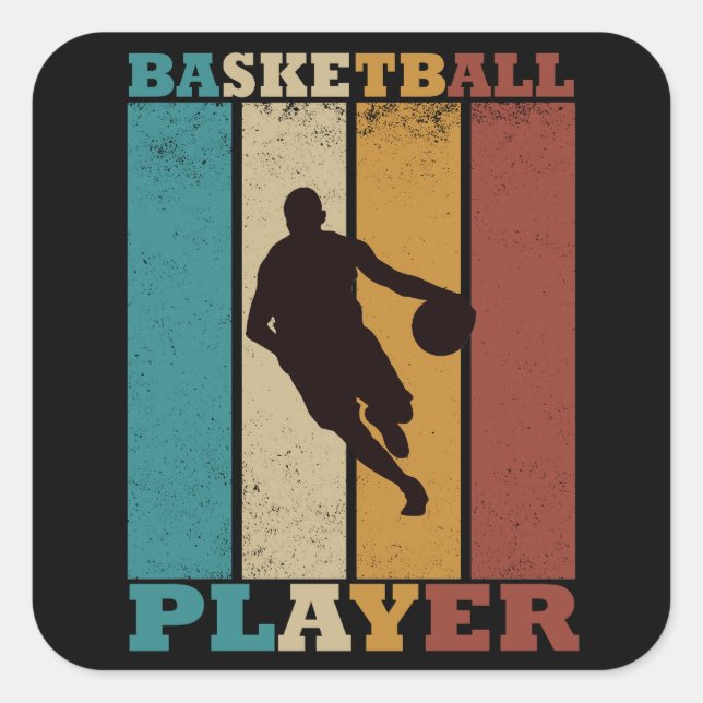 Basketball vintage player dribbling  square sticker (Front)