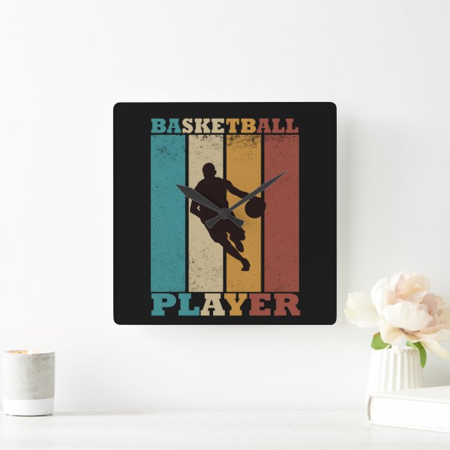 Basketball vintage player dribbling  square wall clock (Home)