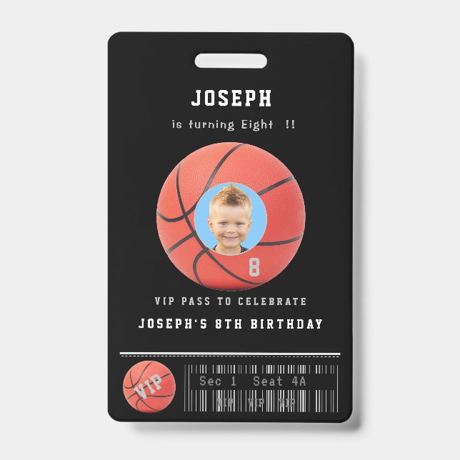 Basketball VIP Event Photo Birthday ID Badge (Front)