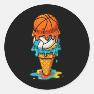 Basketball Volleyball Ice Cream Drip Colourful Sum Classic Round Sticker
