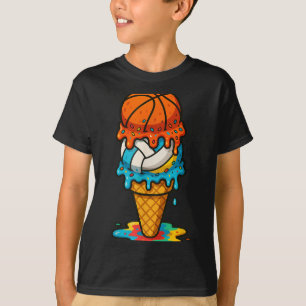 Basketball Volleyball Ice Cream Drip Colourful Sum T-Shirt