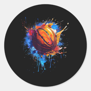 Basketball Watercolor Artwork Drawing Basketball L Classic Round Sticker