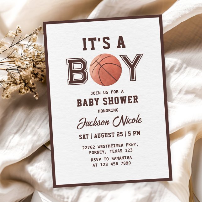 Basketball Watercolor Boy Baby Shower Invitation (Creator Uploaded)