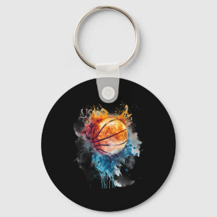 Basketball Watercolor Colourful Drawing Basketball Key Ring