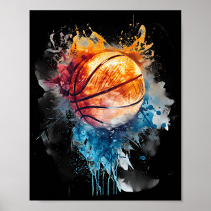 Basketball Watercolor Colourful Drawing Basketball Poster