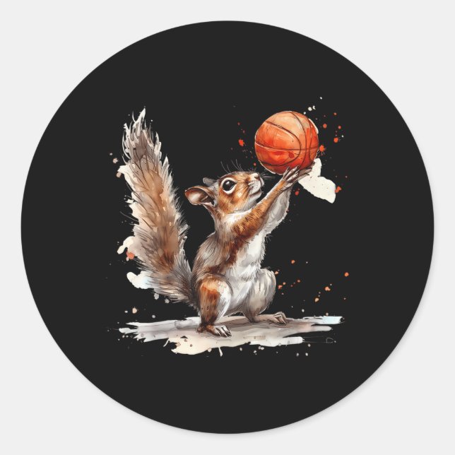 Basketball Watercolor Squirrel Basketball Lover Bb Classic Round Sticker (Front)