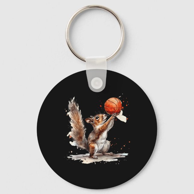 Basketball Watercolor Squirrel Basketball Lover Bb Key Ring (Front)