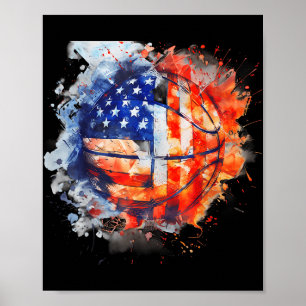 Basketball Watercolor Usa America Basketball Hoop Poster