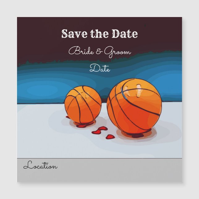 Basketball wedding with love on blue save the date (Front)
