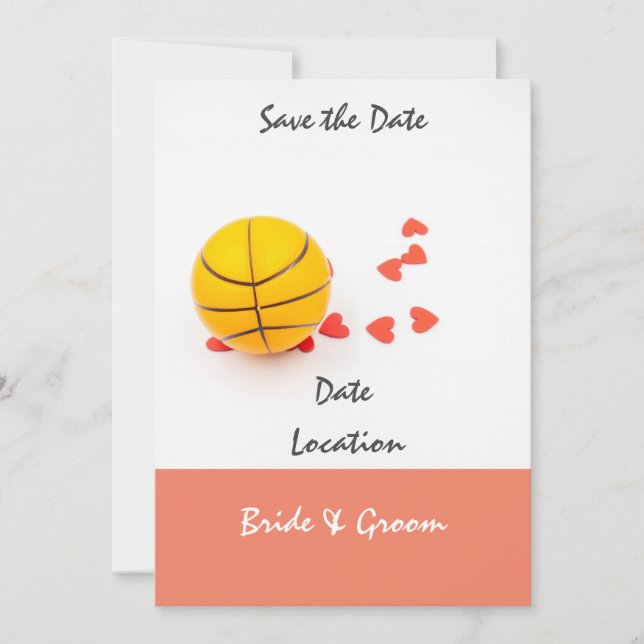 Basketball wedding with love red hearts invitation (Front)