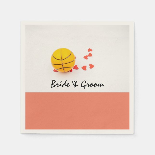 Basketball wedding with love red hearts napkin (Front)