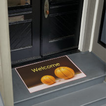 Basketball welcome with two basketballs on black