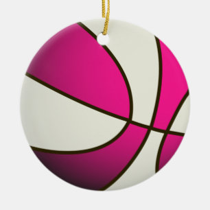 Basketball - White/Pink Ceramic Tree Decoration