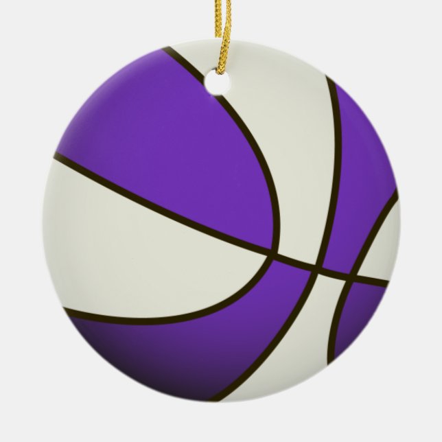 Basketball - White/Purple Ceramic Tree Decoration (Front)