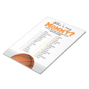 Basketball Who's My Mummy Baby Animal Shower Game Notepad