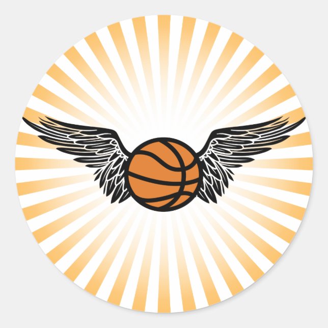 basketball. winged. classic round sticker (Front)