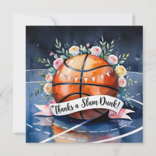 Basketball with ball Thanks a slam dunk wedding Thank You Card