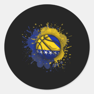 Basketball With Bosnia And Herzegovina Flag  Classic Round Sticker