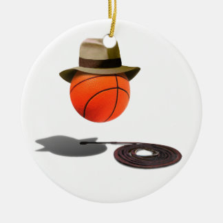 Basketball With Fedora and Whip Ceramic Tree Decoration