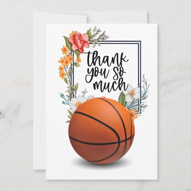 Basketball with flowers for coach  thank you card (Front)