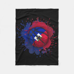 Basketball With Haiti Flag  Fleece Blanket