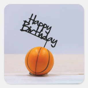 Basketball with Happy Birthday on white background Square Sticker
