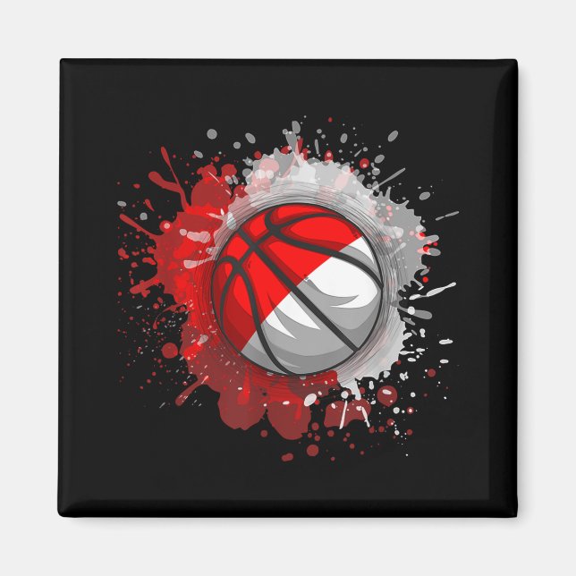 Basketball With Indonesia Flag  Magnet (Front)