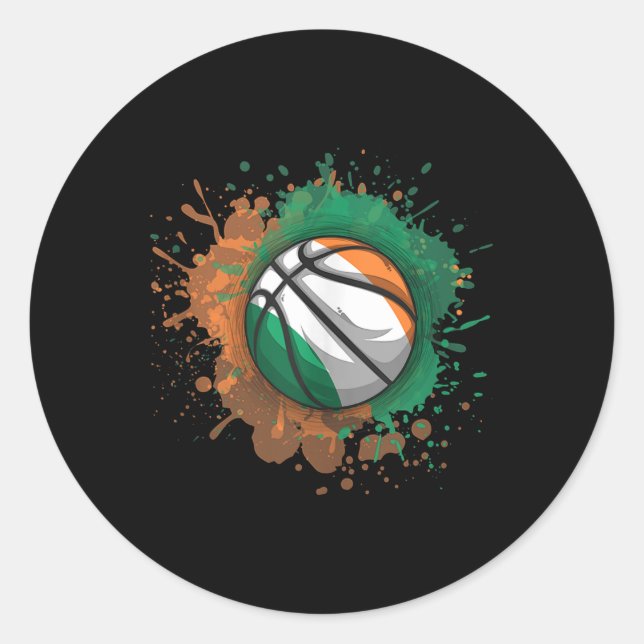 Basketball With Ireland Flag Tank Top  Classic Round Sticker (Front)