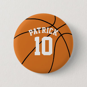Basketball with Name and Team Number 6 Cm Round Badge