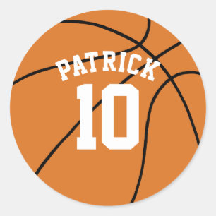 Basketball with Name and Team Number Classic Round Sticker