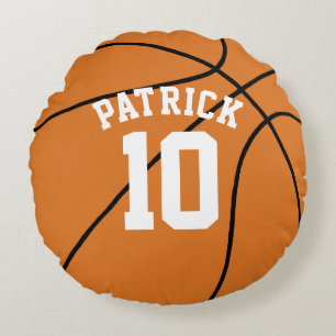 Basketball with Name and Team Number Round Cushion