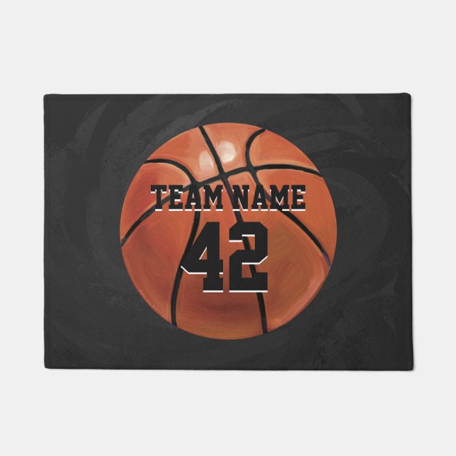Basketball with Personalised Name and Number Doormat (Front)