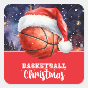 Basketball with Santa hat for Christmas  Square Sticker