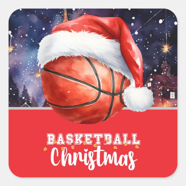Basketball with Santa hat for Christmas  Square Sticker (Front)