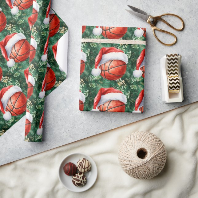 Basketball with Santa hat for Christmas  Wrapping Paper (Crafts)