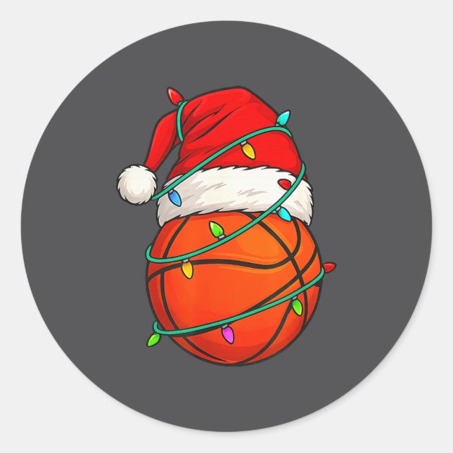 Basketball With Santa Hat Funny Christmas Xmas Gif Classic Round Sticker (Front)