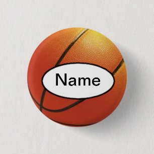 basketball with your name on it 3 cm round badge