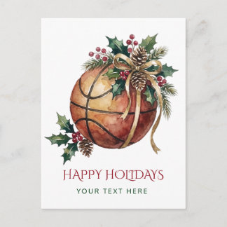 Basketball Wreath Bow Christmas Holiday Postcard