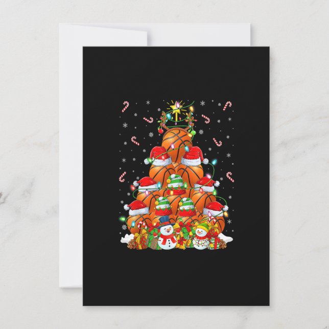 Basketball Xmas Lighting Tree Santa Basketball Chr Invitation (Front)
