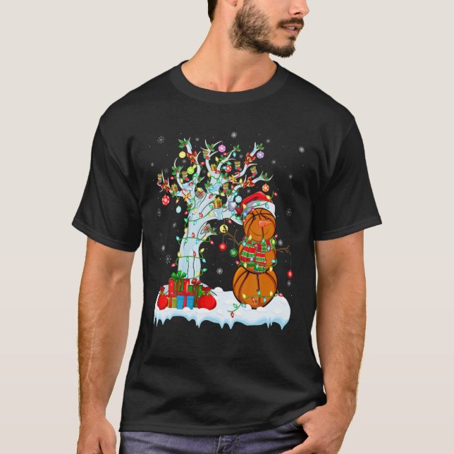 Basketball Xmas Tree Lighting Snowman Basketball C T-Shirt (Front)