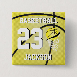 Basketball Yellow and White Personalise 15 Cm Square Badge