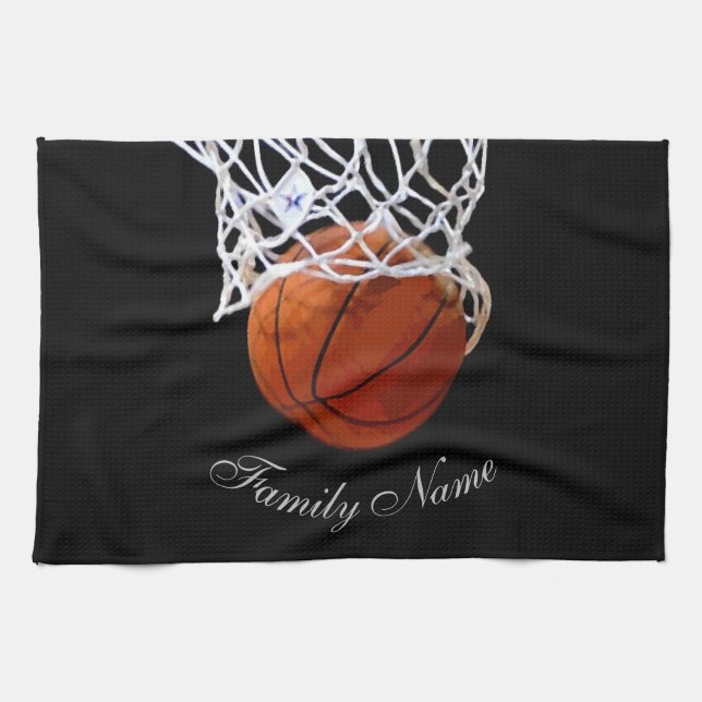 Basketball Your Name Calligraphy Script Tea Towel (Horizontal)