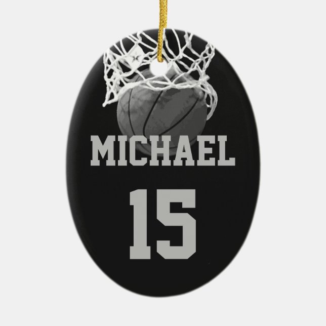 Basketball Your Name Ceramic Tree Decoration (Front)