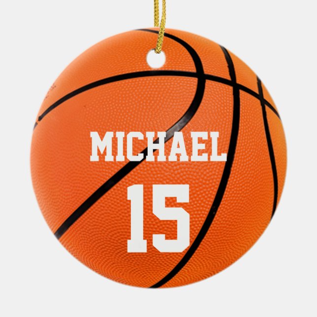 Basketball Your Name Ceramic Tree Decoration (Front)