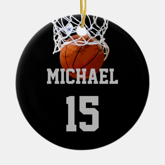 Basketball Your Name Ceramic Tree Decoration (Front)